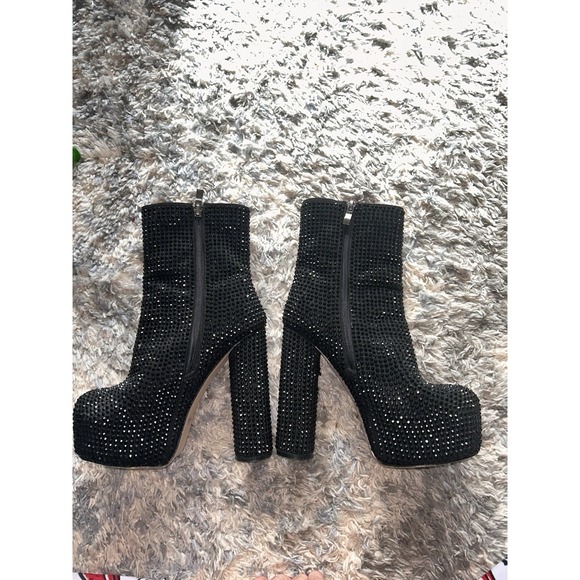 Lemon Drop Octavio Black Bling Platform Chunky Heel Boots 5.5 High Streetwear - Picture 7 of 8
